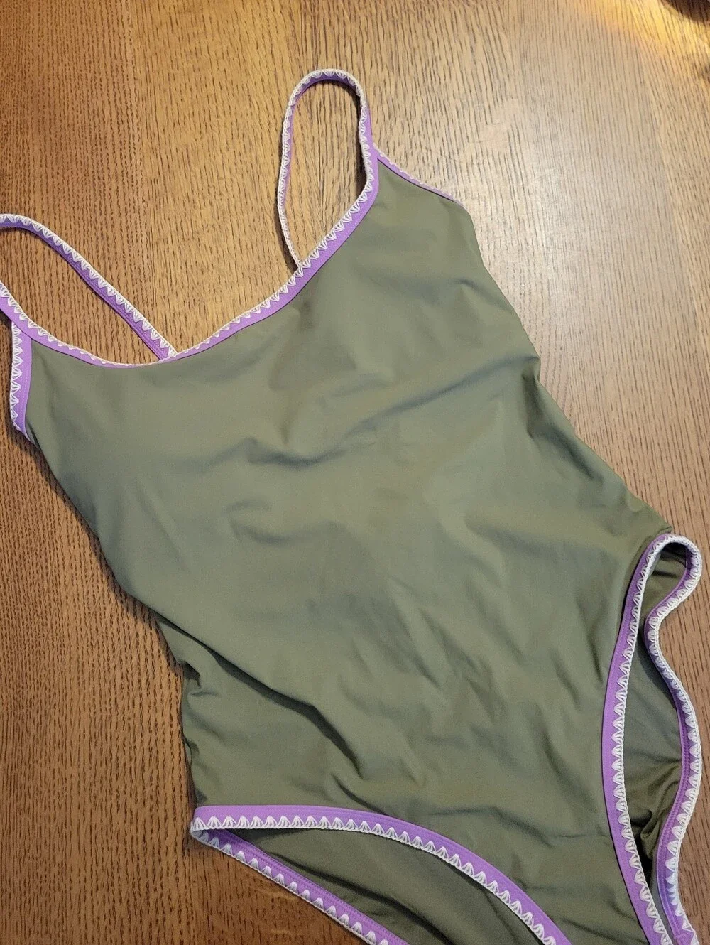 J. Crew Crochet-trim Scoopback One-piece- Tuscan Olive